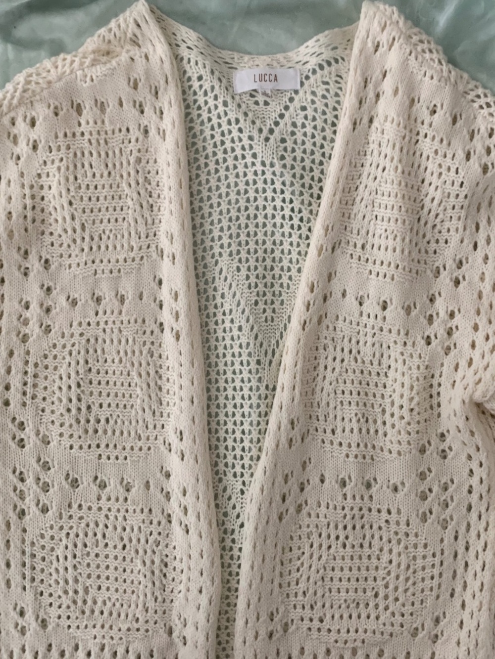 Lucca Open Weave Cream Knit Sweater Cardigan, Sz S